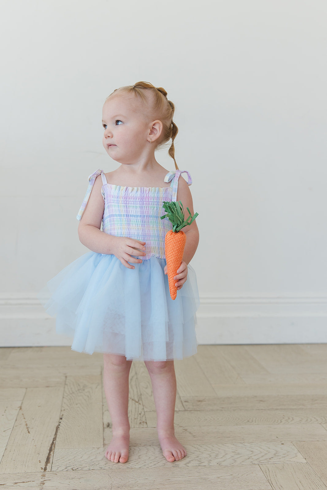 Pastel Prep - Smocked Tulle Bodysuit Dress Blush Lotus