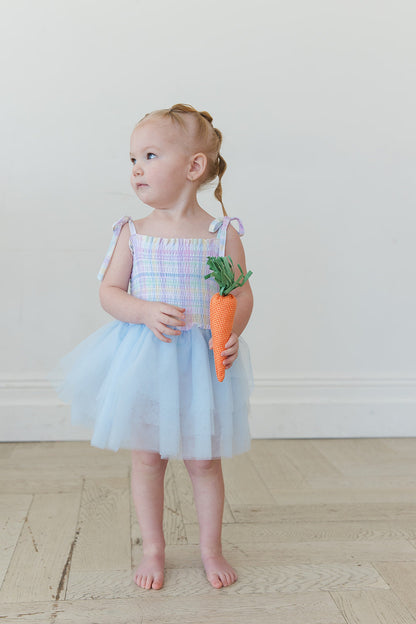 Pastel Prep - Smocked Tulle Bodysuit Dress Blush Lotus