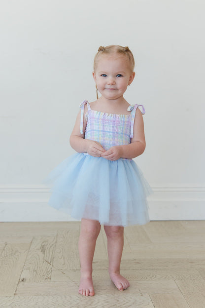 Pastel Prep - Smocked Tulle Bodysuit Dress Blush Lotus