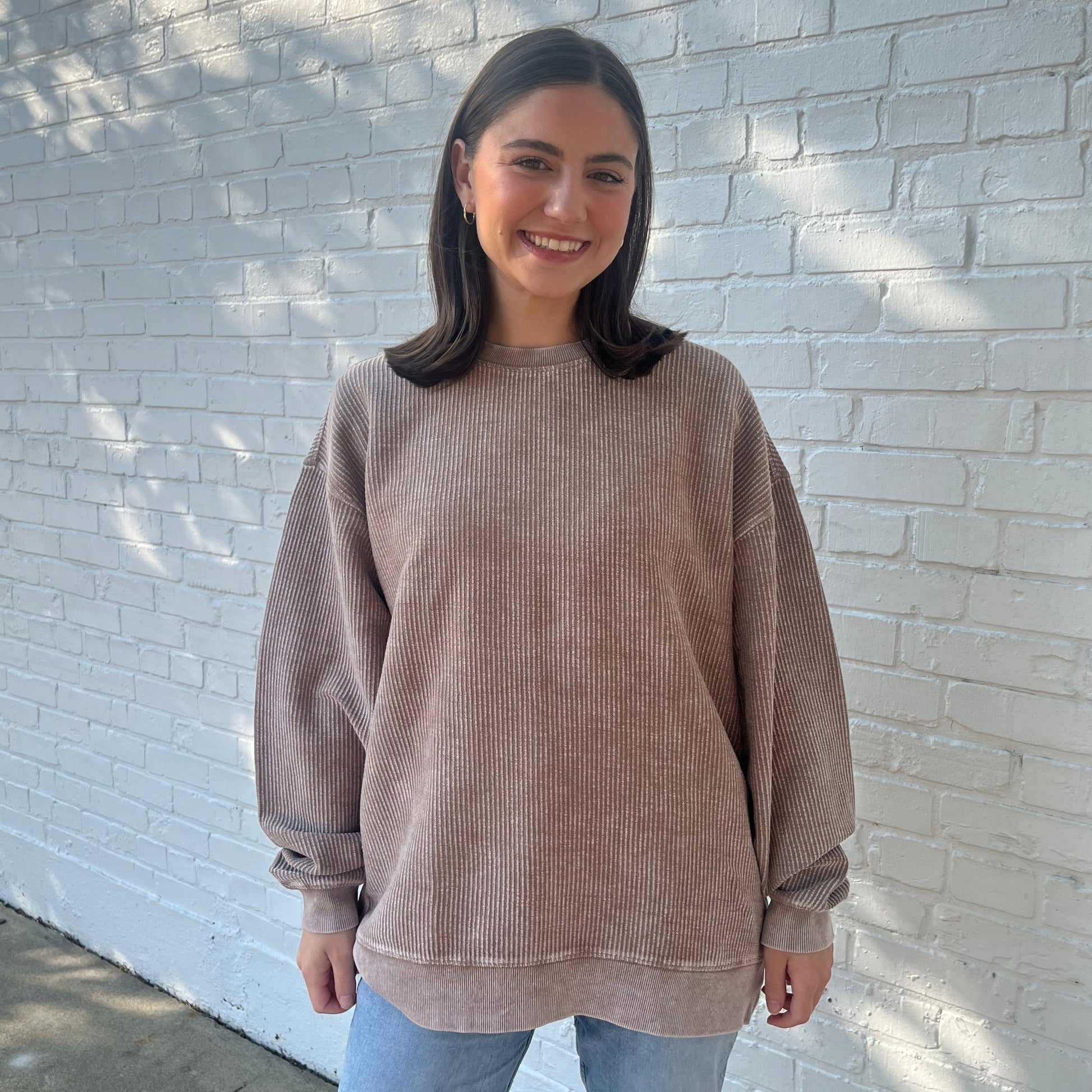 Pine Bark Oversized Corded Crew Ivy + Cloth