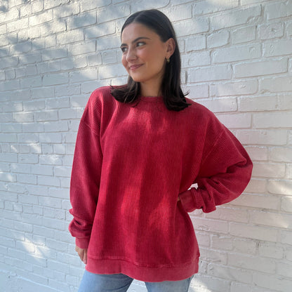 Red Oversized Corded Crew Ivy + Cloth