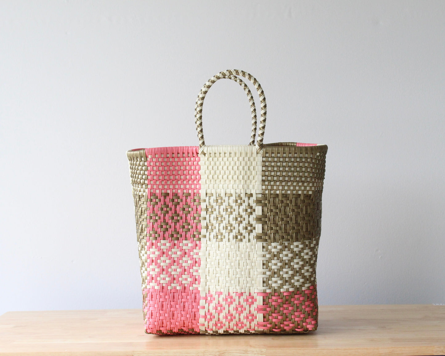 Pink & Gold Medium Woven Tote MexiMexi