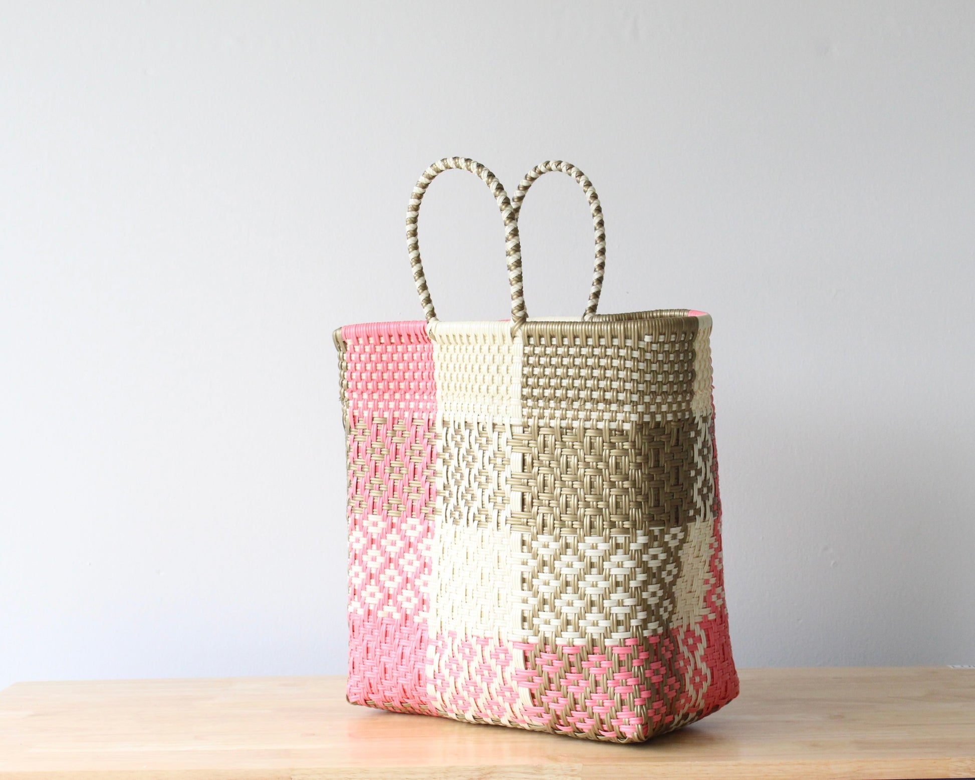 Pink & Gold Medium Woven Tote MexiMexi