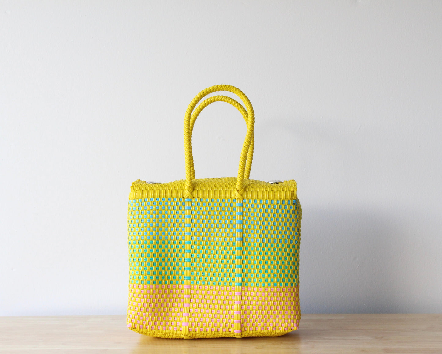 MexiMexi Handbag – Yellow & Blue Woven Tote – Handmade in Mexico MexiMexi