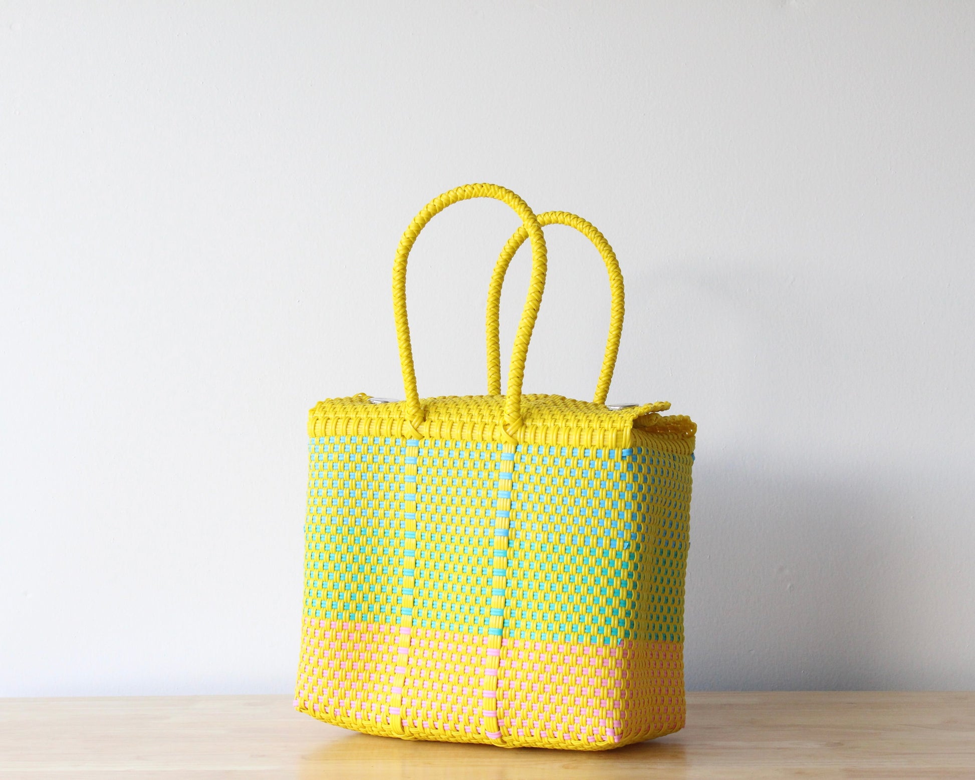 MexiMexi Handbag – Yellow & Blue Woven Tote – Handmade in Mexico MexiMexi