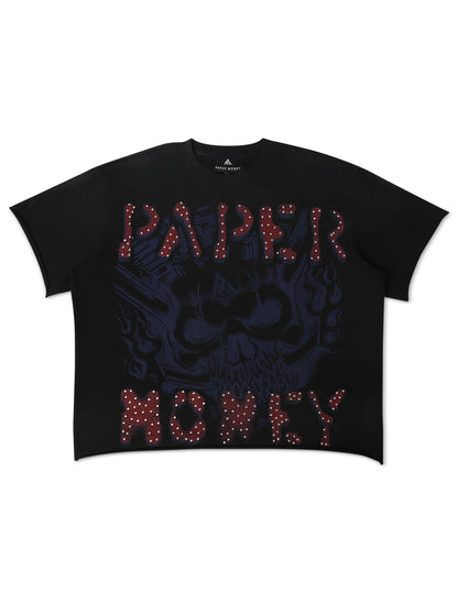 Paper Money Rags to Riches Rhinestone Cropped Tee - Black Denim Exchange