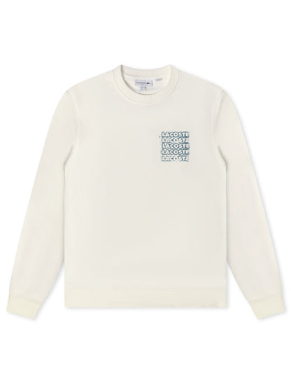 Lacoste Graphic Print Fleece Sweatshirt - Cream Denim Exchange
