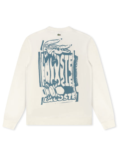 Lacoste Graphic Print Fleece Sweatshirt - Cream Denim Exchange