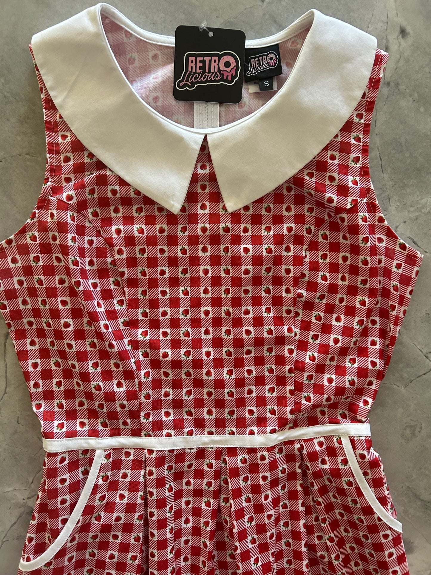 Strawberry Gingham Collared Dress Retrolicious