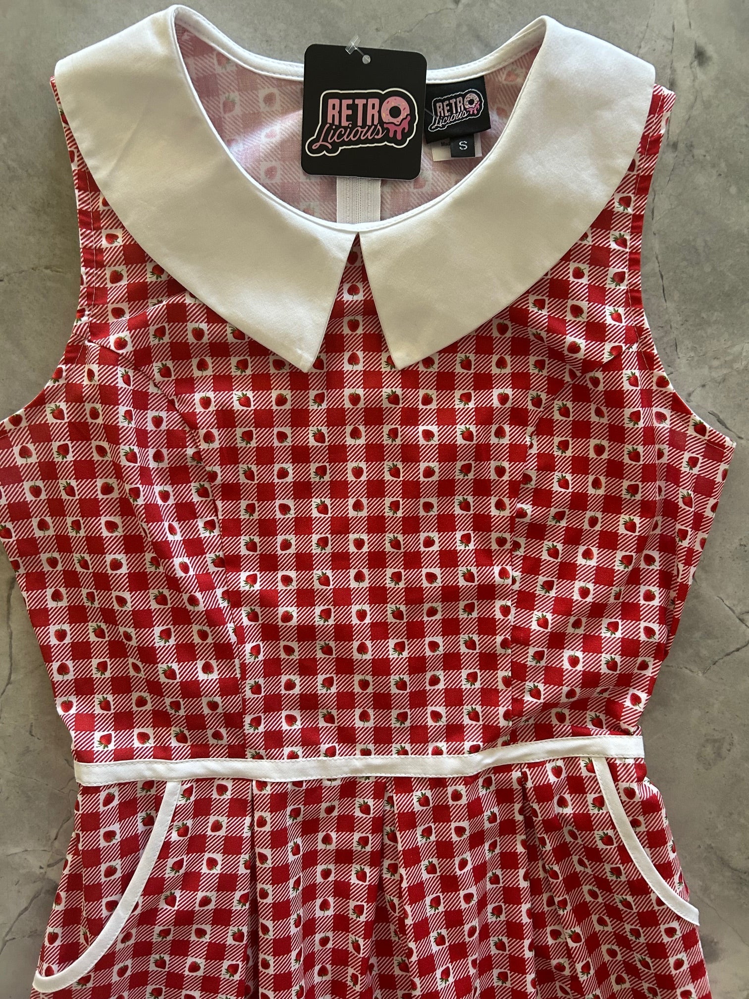 Strawberry Gingham Collared Dress Retrolicious
