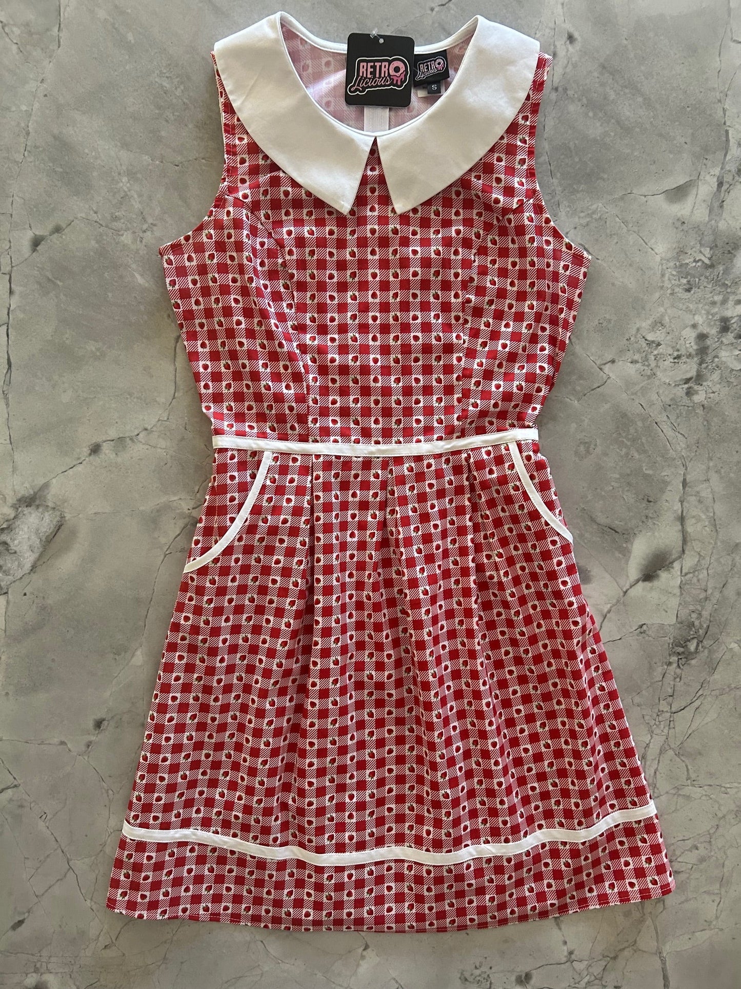 Strawberry Gingham Collared Dress Retrolicious
