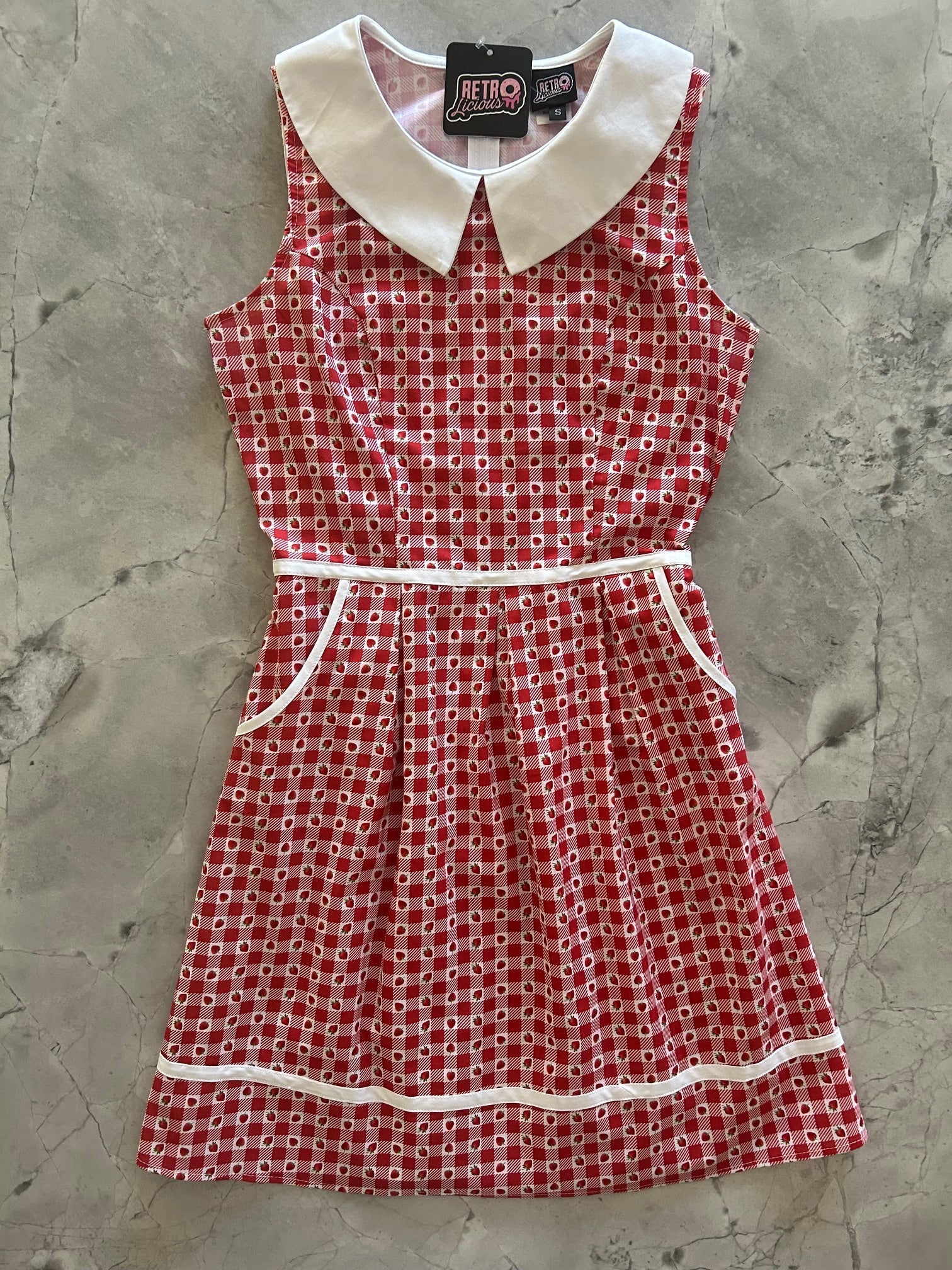 Strawberry Gingham Collared Dress Retrolicious