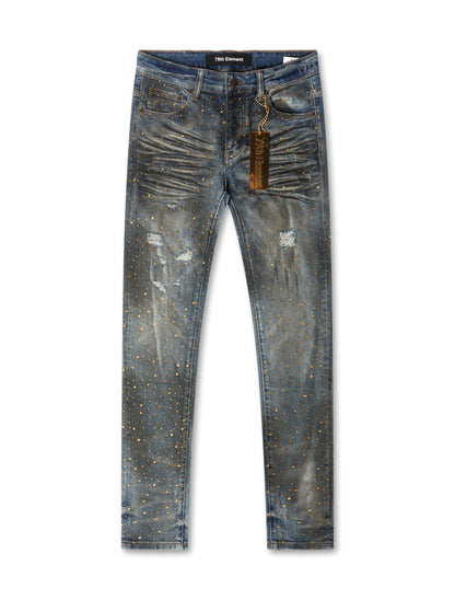 79th Element Gold Rhinestone Denim - Blue Denim Exchange