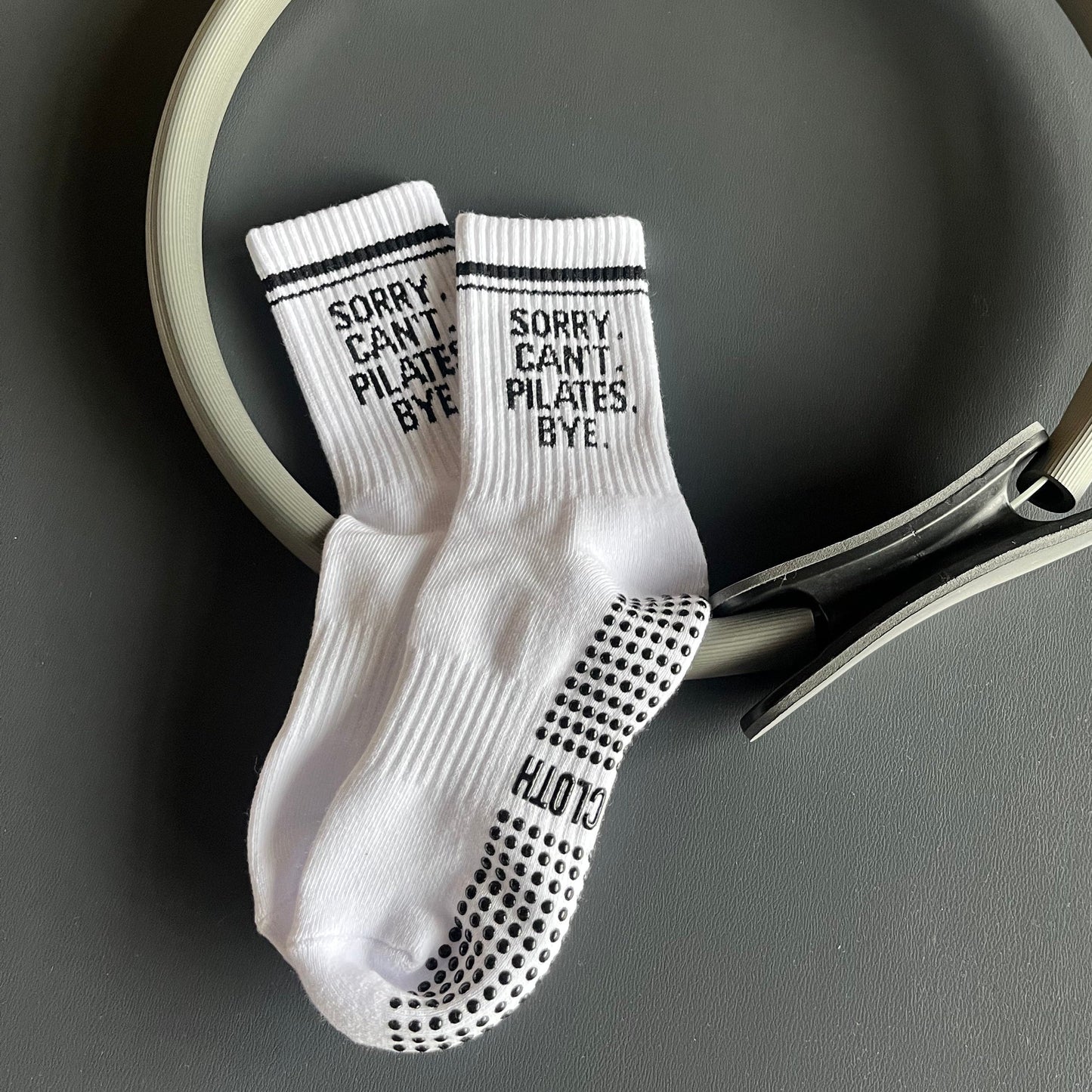 Sorry Can't Pilates Bye Grip Socks Ivy + Cloth