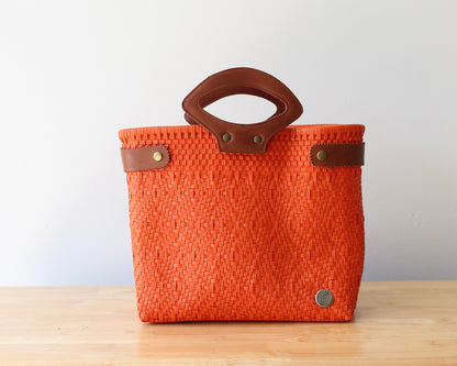 Orange Handwoven Tote Bag with Leather Handles MexiMexi