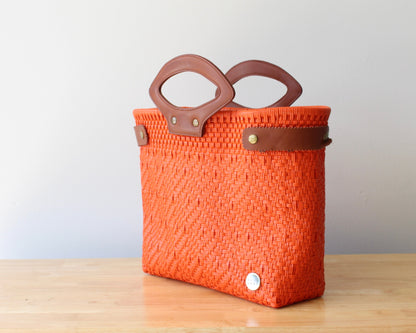 Orange Handwoven Tote Bag with Leather Handles MexiMexi