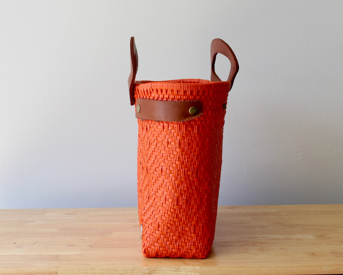 Orange Handwoven Tote Bag with Leather Handles MexiMexi