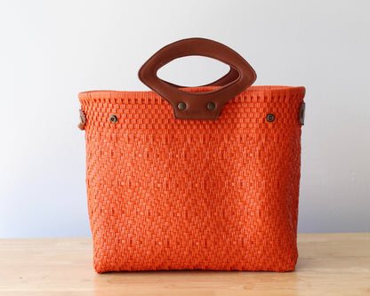 Orange Handwoven Tote Bag with Leather Handles MexiMexi