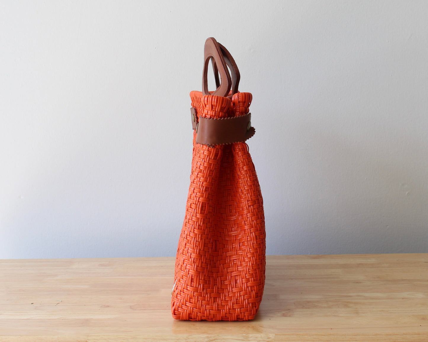 Orange Handwoven Tote Bag with Leather Handles MexiMexi