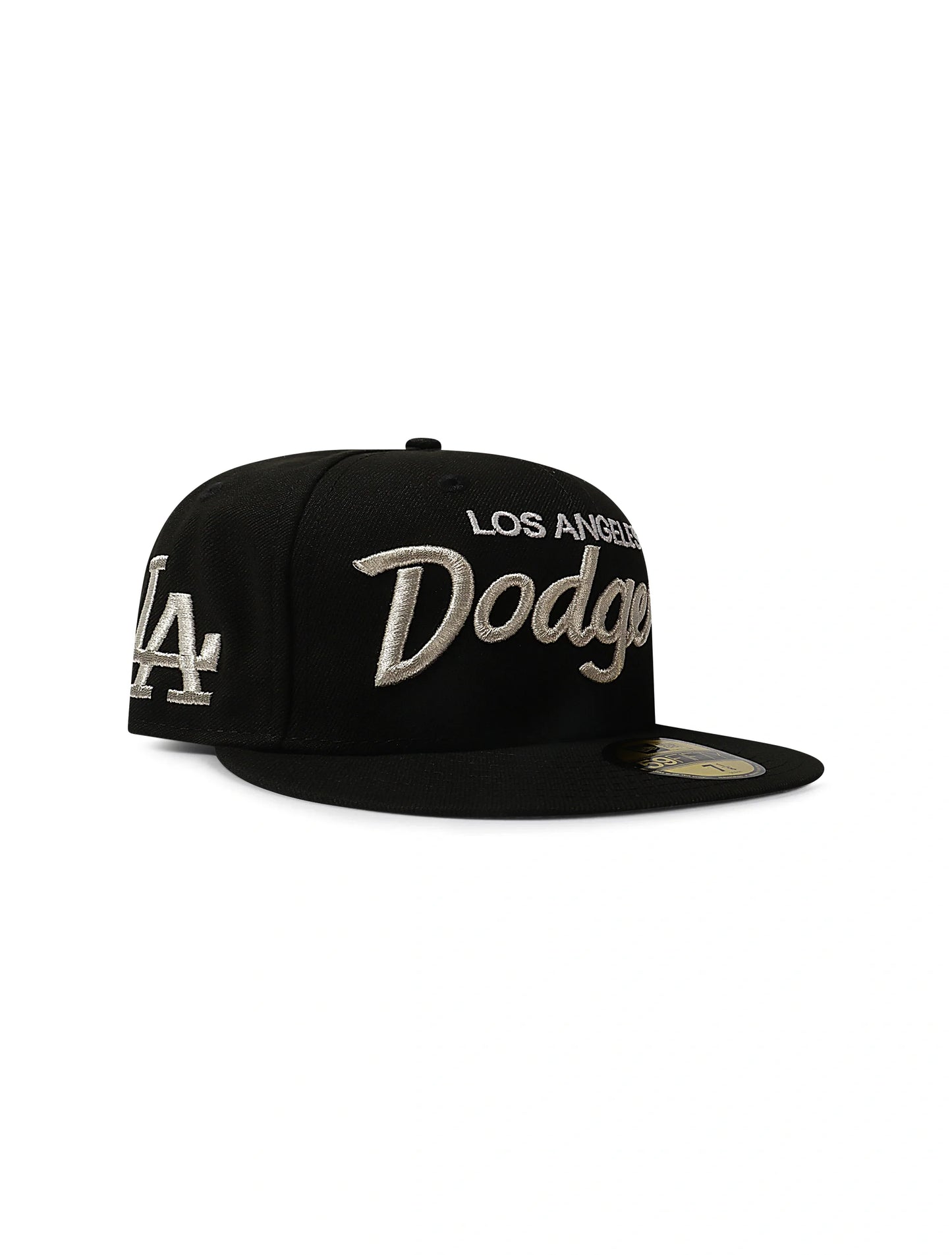 New Era 5950 Dodgers Side LA Metallic Script Hat - Black/Silver Denim Exchange