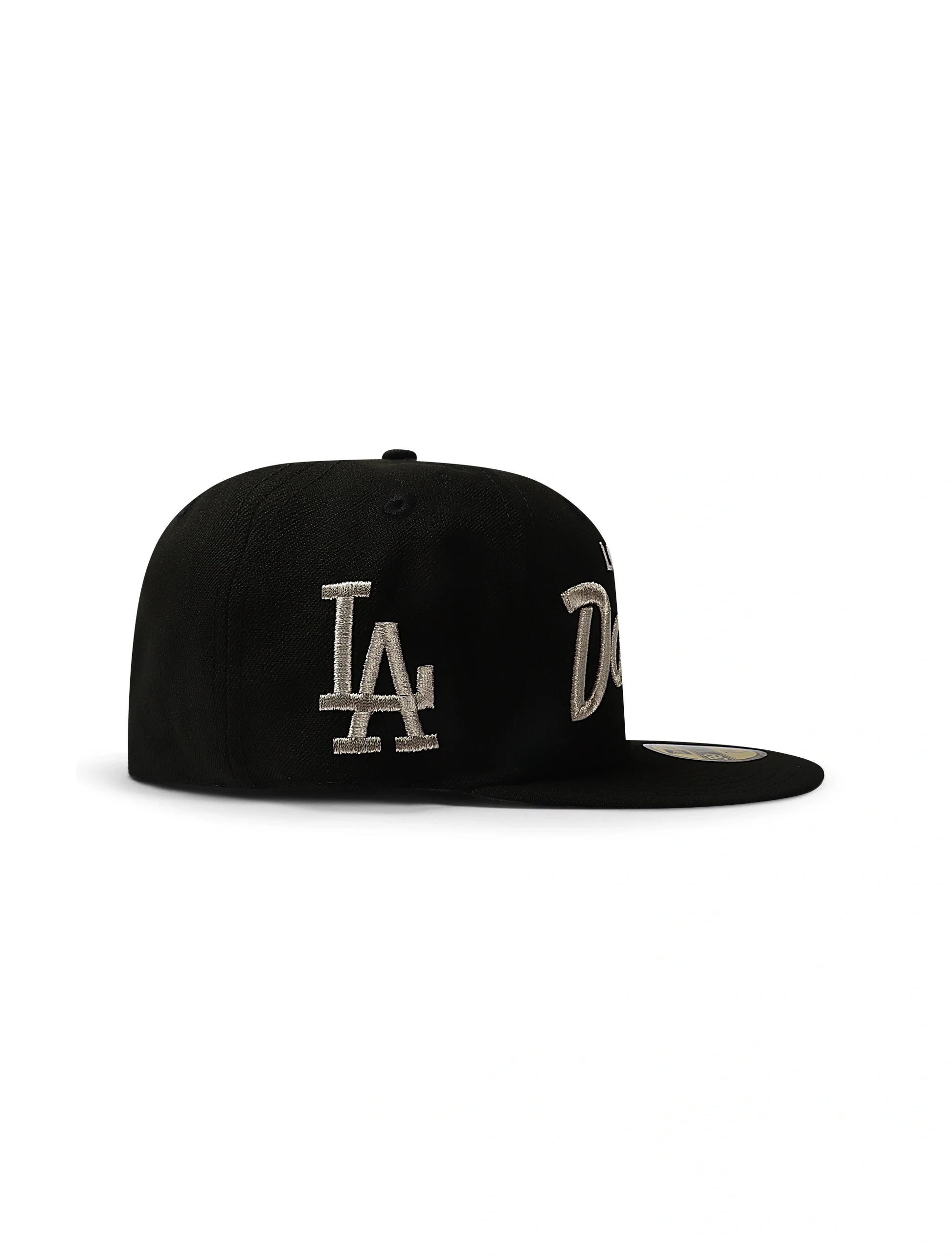 New Era 5950 Dodgers Side LA Metallic Script Hat - Black/Silver Denim Exchange