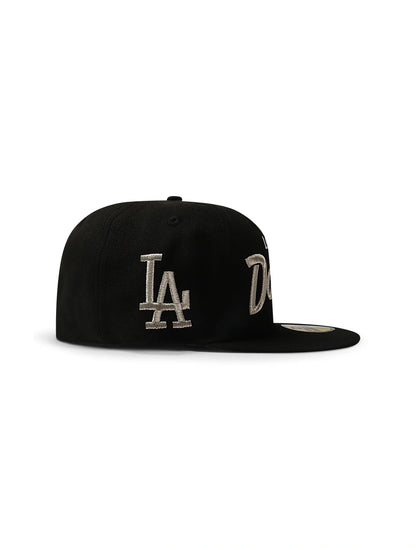 New Era 5950 Dodgers Side LA Metallic Script Hat - Black/Silver Denim Exchange