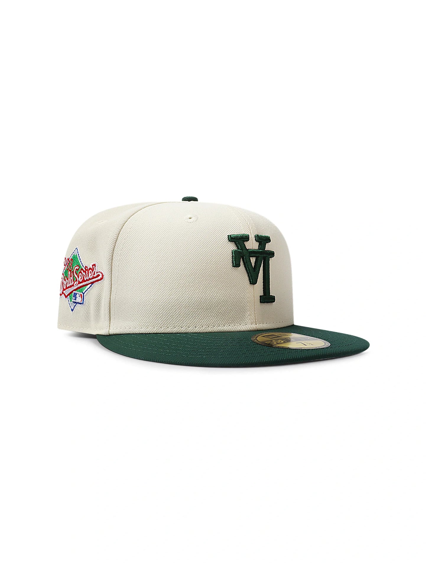New Era 5950 Dodgers Upside Down LA World Series Hat - Chrome/Green Denim Exchange