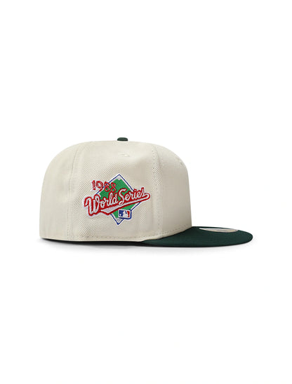 New Era 5950 Dodgers Upside Down LA World Series Hat - Chrome/Green Denim Exchange