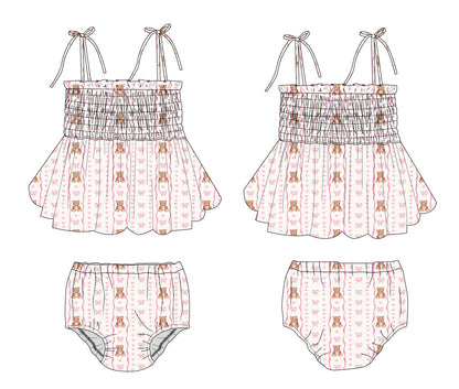 Cherie - Smocked Diaper Dress Set Blush Lotus