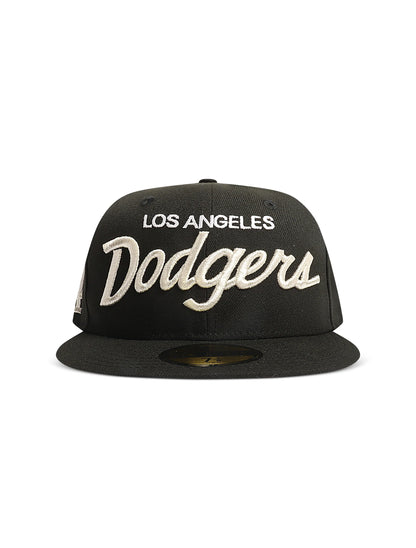 New Era 5950 Dodgers Side LA Metallic Script Hat - Black/Silver Denim Exchange