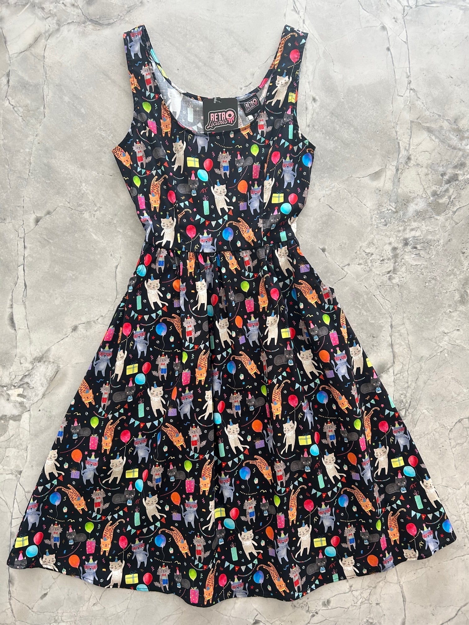 Party Cats Fit & Flare Dress Retrolicious