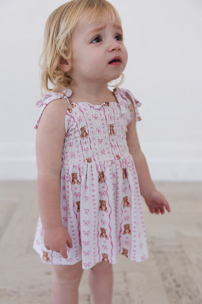 Cherie - Smocked Diaper Dress Set Blush Lotus