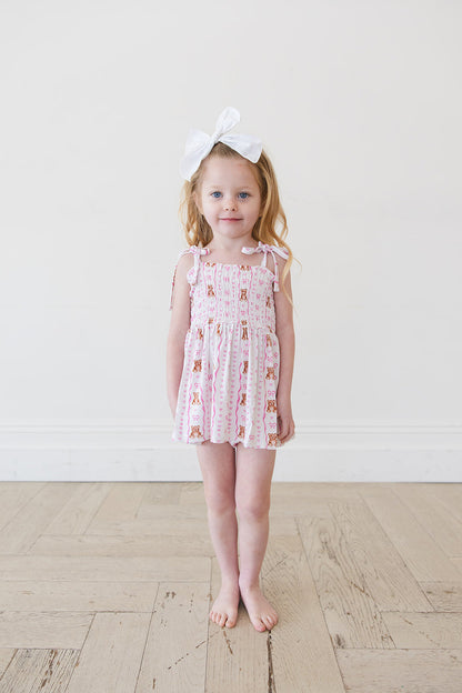 Cherie - Smocked Diaper Dress Set Blush Lotus