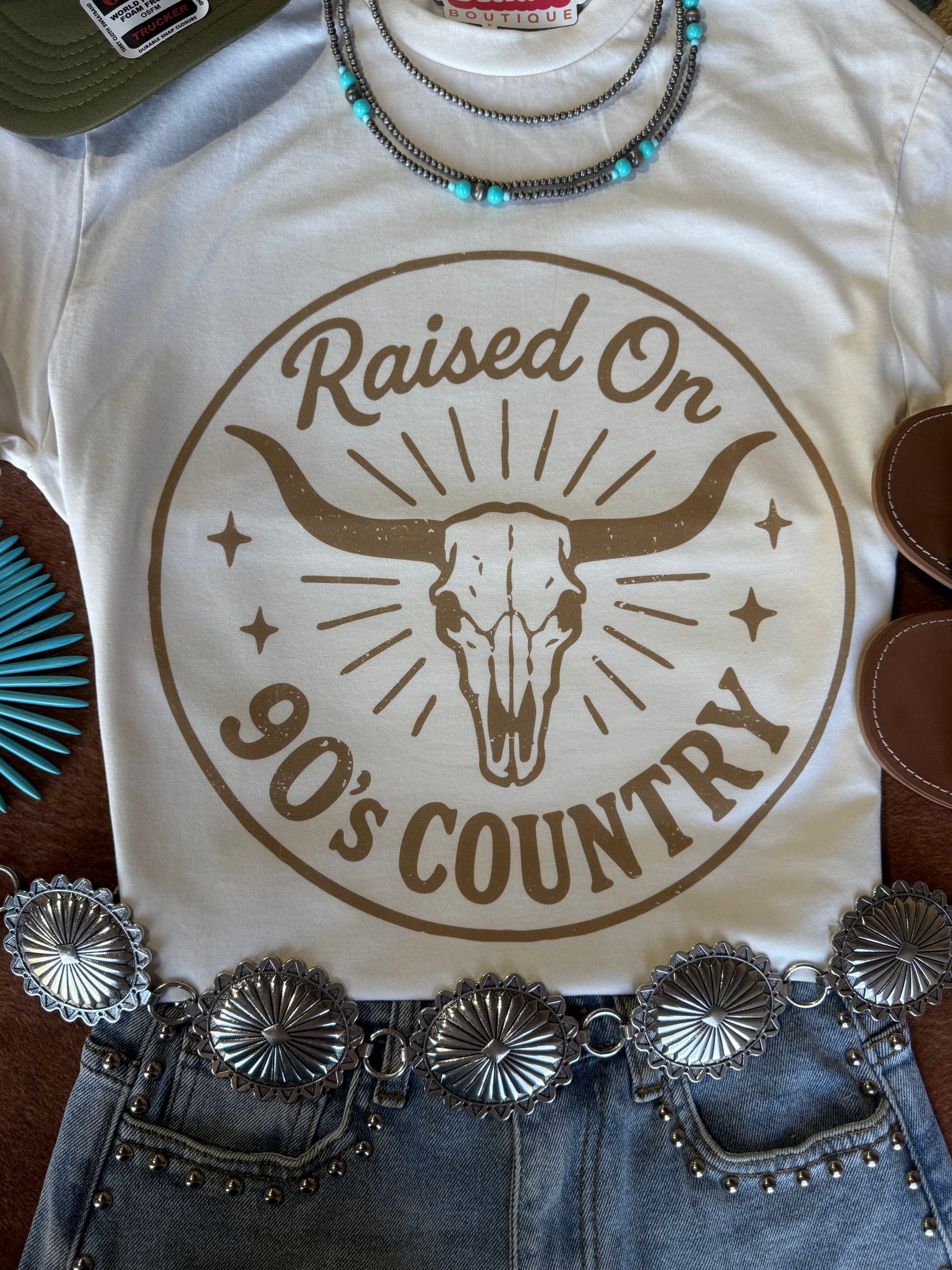Raised On 90's Country Steer Skull Graphic Tee Wild Junkie