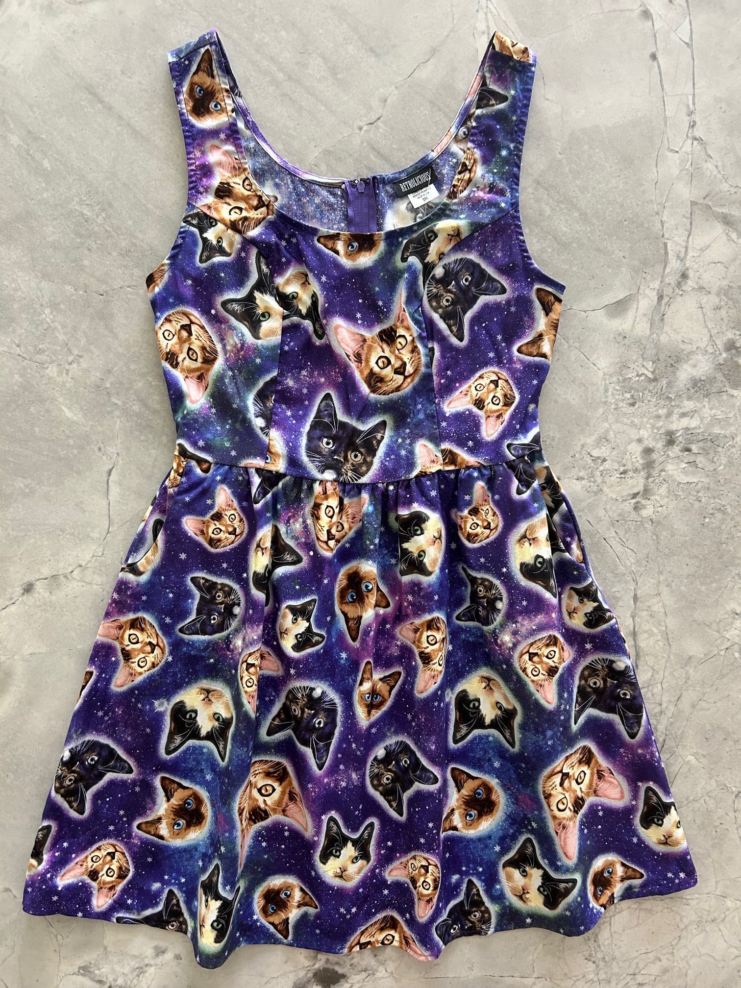 Galaxy Cats Shorter Length Fit & Flare Dress - Small Only Retrolicious