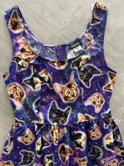 Galaxy Cats Shorter Length Fit & Flare Dress - Small Only Retrolicious