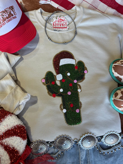 Christmas Cactus Sequins Patch Sweatshirt Wild Junkie