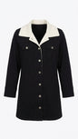 Women’s Black Button Down Shirt White Contrast Collar Tunic-M Tinyloverclothing