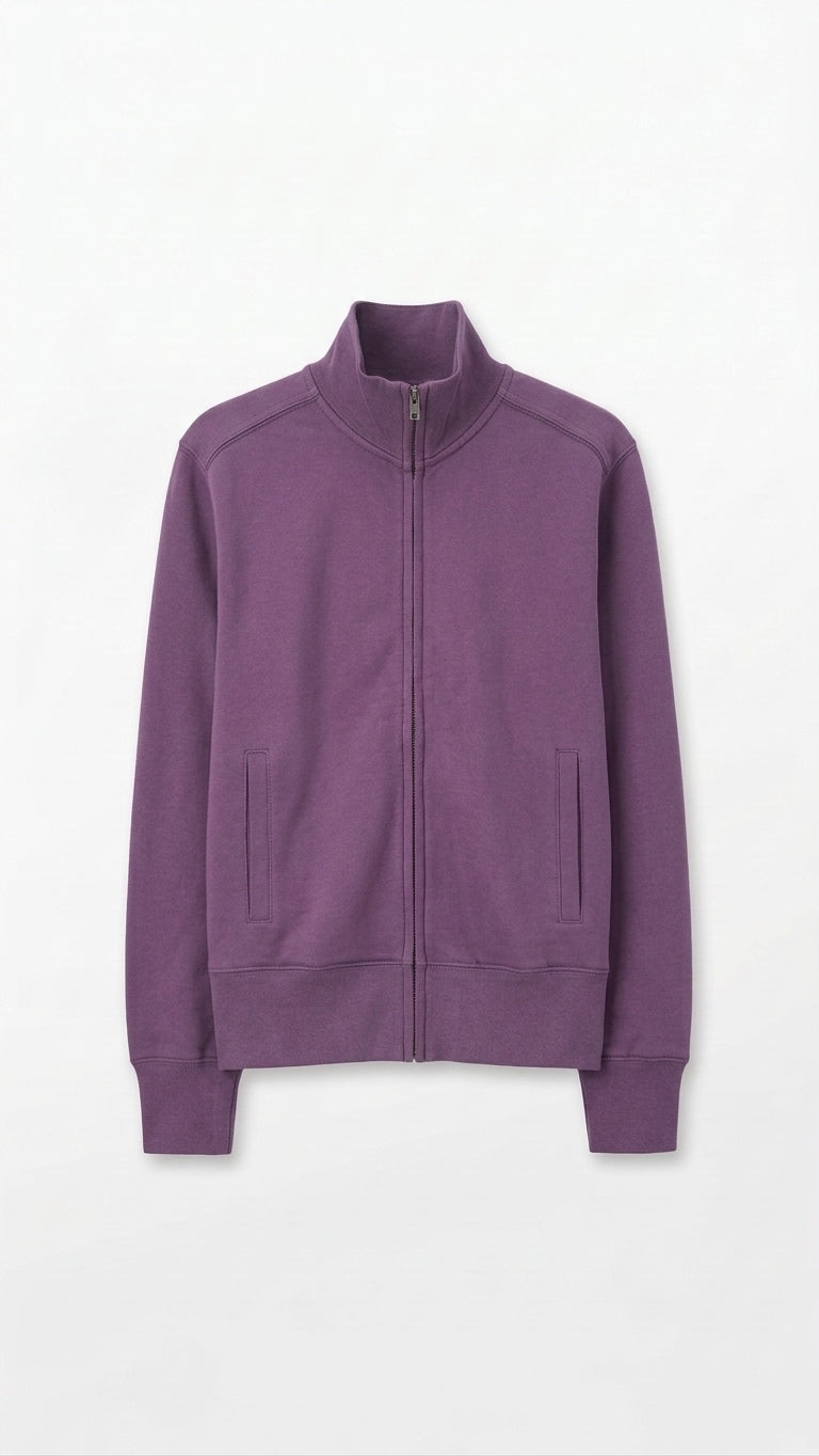 Purple Full Zip Mock Neck Sweatshirt Jacket Size Large Cotton Blend Welt Pockets Tinyloverclothing