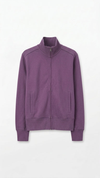 Purple Full Zip Mock Neck Sweatshirt Jacket Size Large Cotton Blend Welt Pockets Tinyloverclothing
