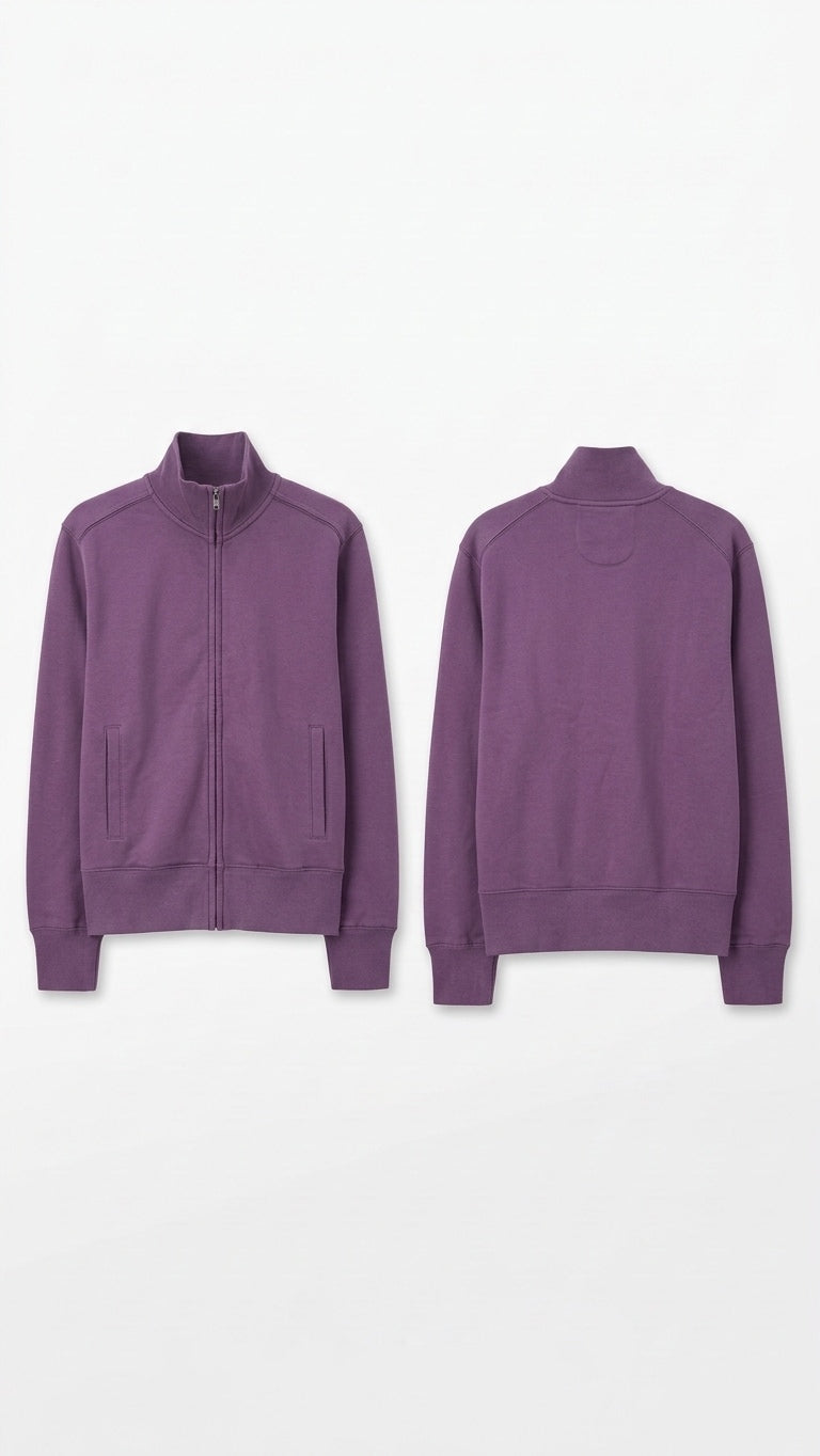 Purple Full Zip Mock Neck Sweatshirt Jacket Size Large Cotton Blend Welt Pockets Tinyloverclothing