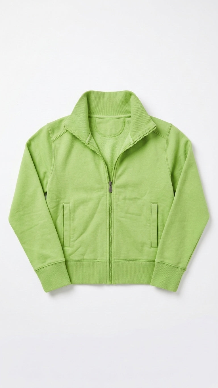 Women’s Small Green Full Zip Sweatshirt Mock Neck Pockets Cotton CLEARANCE Tinyloverclothing