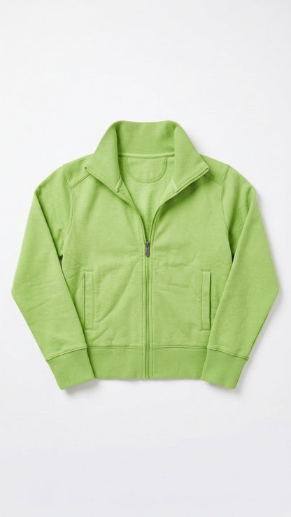 Women’s Small Green Full Zip Sweatshirt Mock Neck Pockets Cotton CLEARANCE Tinyloverclothing