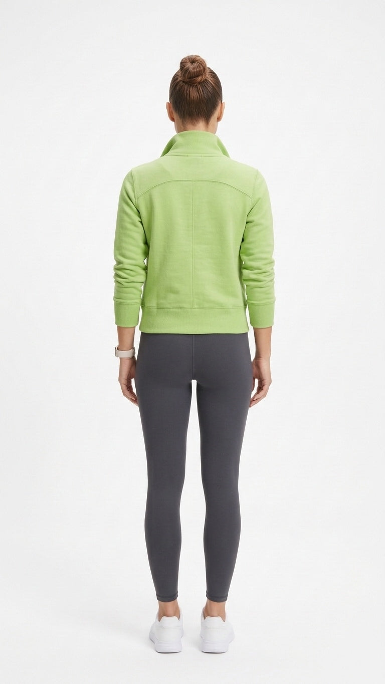 Women’s Small Green Full Zip Sweatshirt Mock Neck Pockets Cotton CLEARANCE Tinyloverclothing