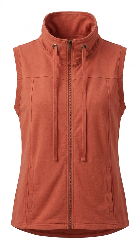 Women's Burnt Orange Full Zip Vest Sleeveless Sweatshirt Jacket New Clearance Tinyloverclothing