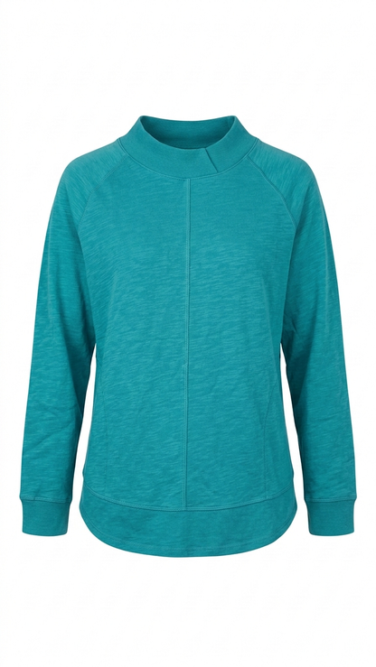 100% Cotton Slub French Terry Long Sleeve Curved Hem Mock Neck Top Med Clearance Tinyloverclothing