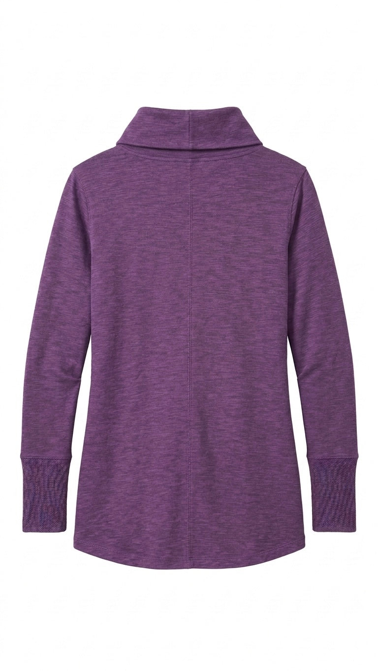 Purple 100% Cotton Slub Knit Cowl Neck Top Size Medium Asymmetrical Thumbhole Tinyloverclothing