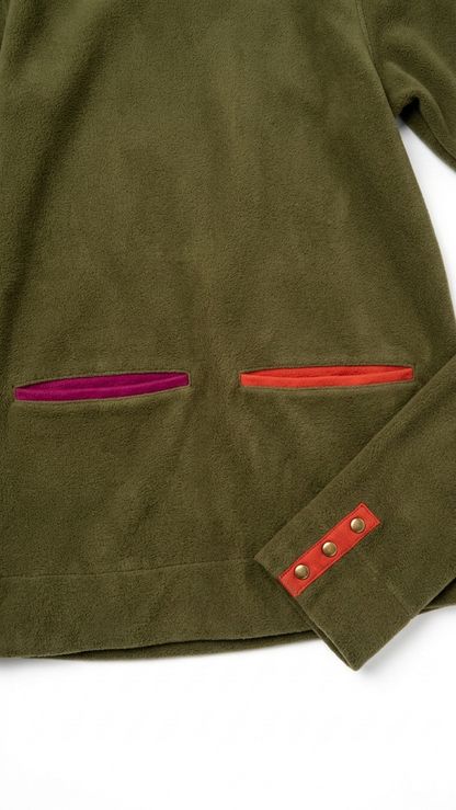 CLEARANCE! Olive Green Fleece Mock Neck Pullover - Unique Contrast Pockets Tinyloverclothing