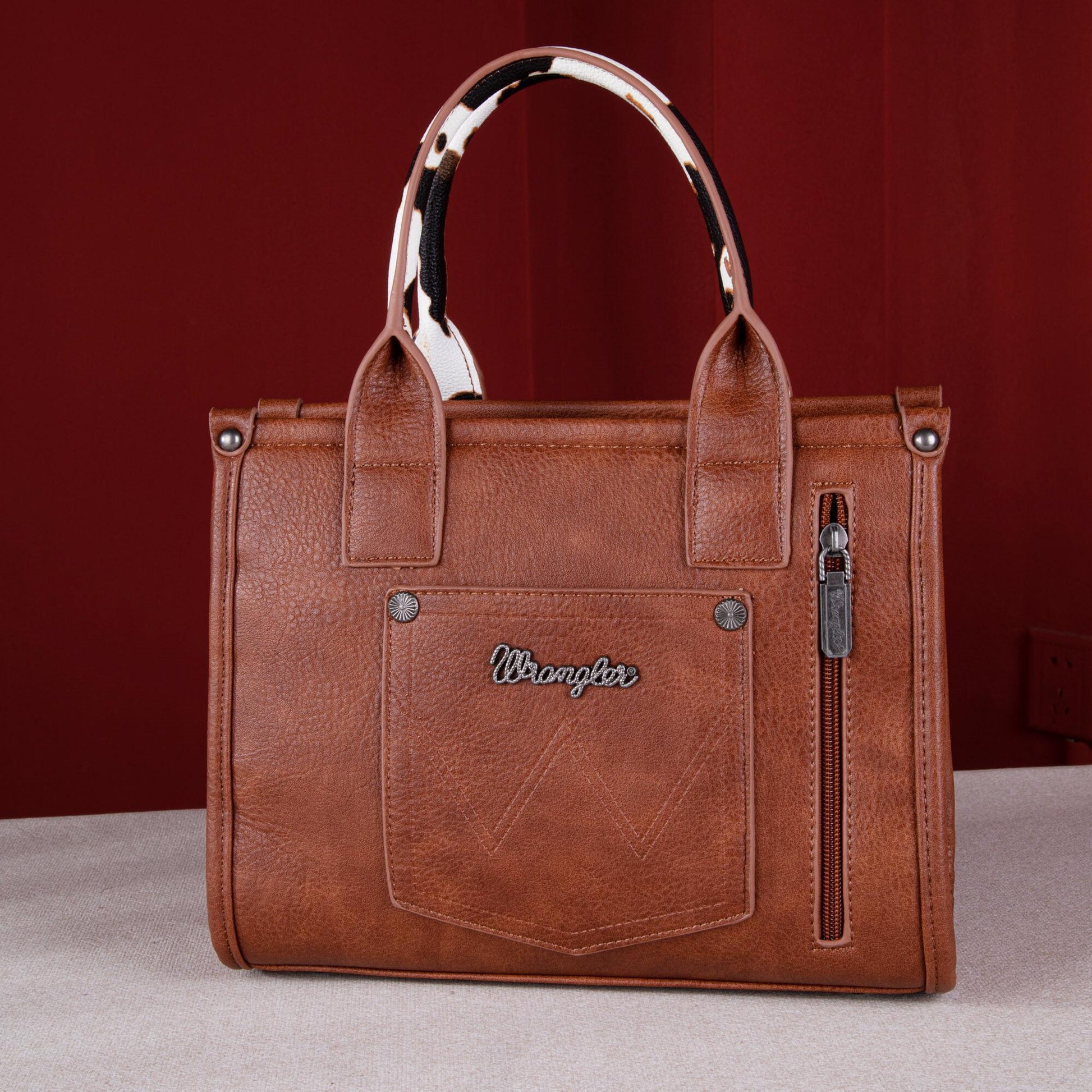 Wrangler Cow Print Concealed Carry Tote/Crossbody - Brown Country in My Heart