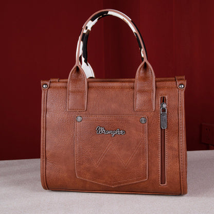Wrangler Cow Print Concealed Carry Tote/Crossbody - Brown Country in My Heart